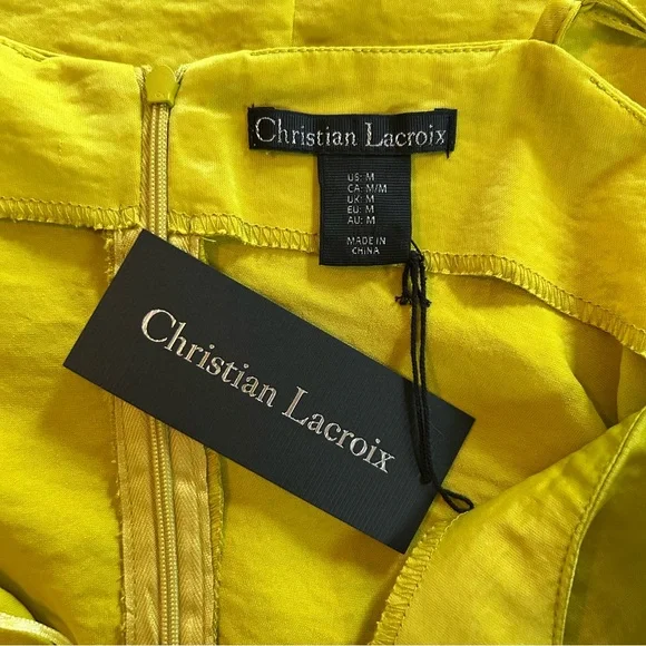 Christian Lacroix Satin Midi Dress Side Cutouts in Venom Chartreuse Medium NWT - Picture 7 of 8